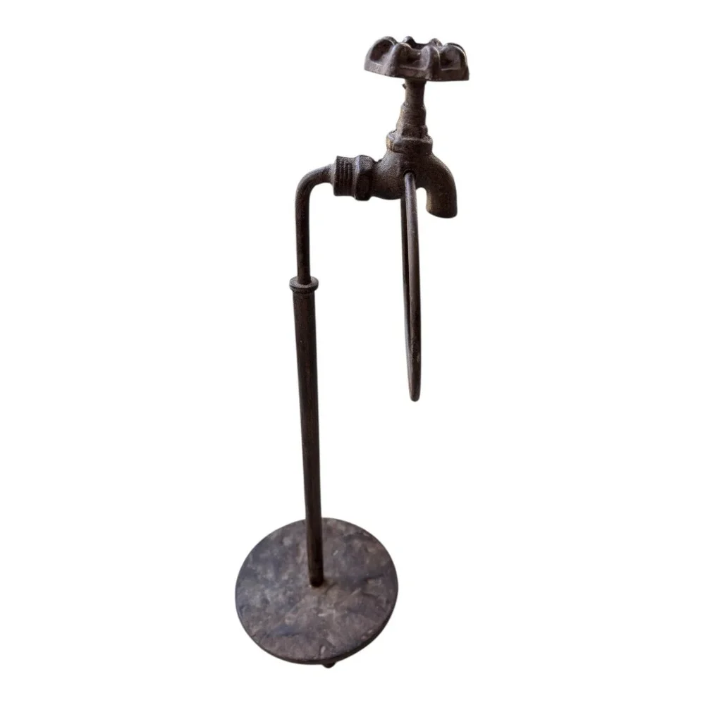 Rustic Industrial Faucet Towel Ring Stand Freestanding Metal Steampunk Farmhouse